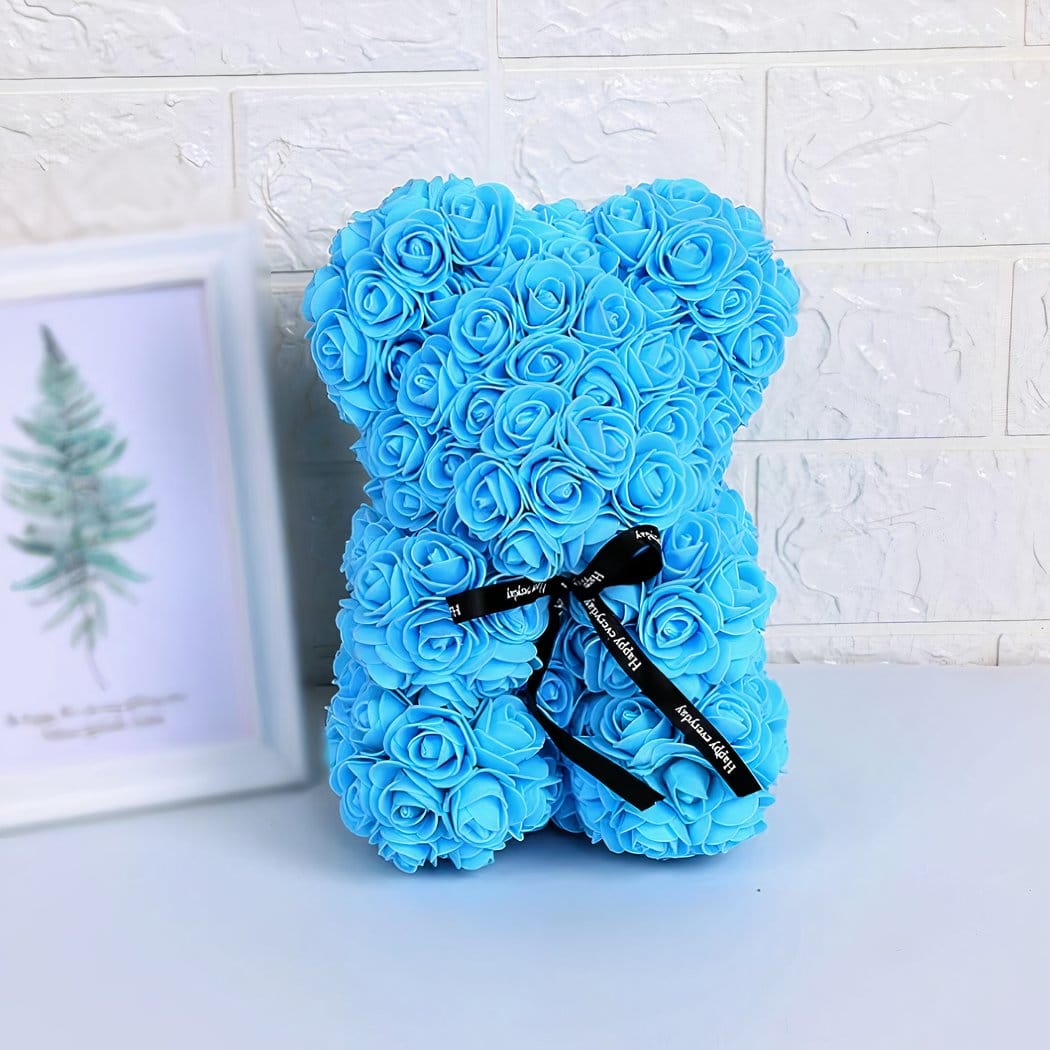 Beertje en Kunstmatige Rozen met Strik voor Valentijnsdag De Knuffel blauw