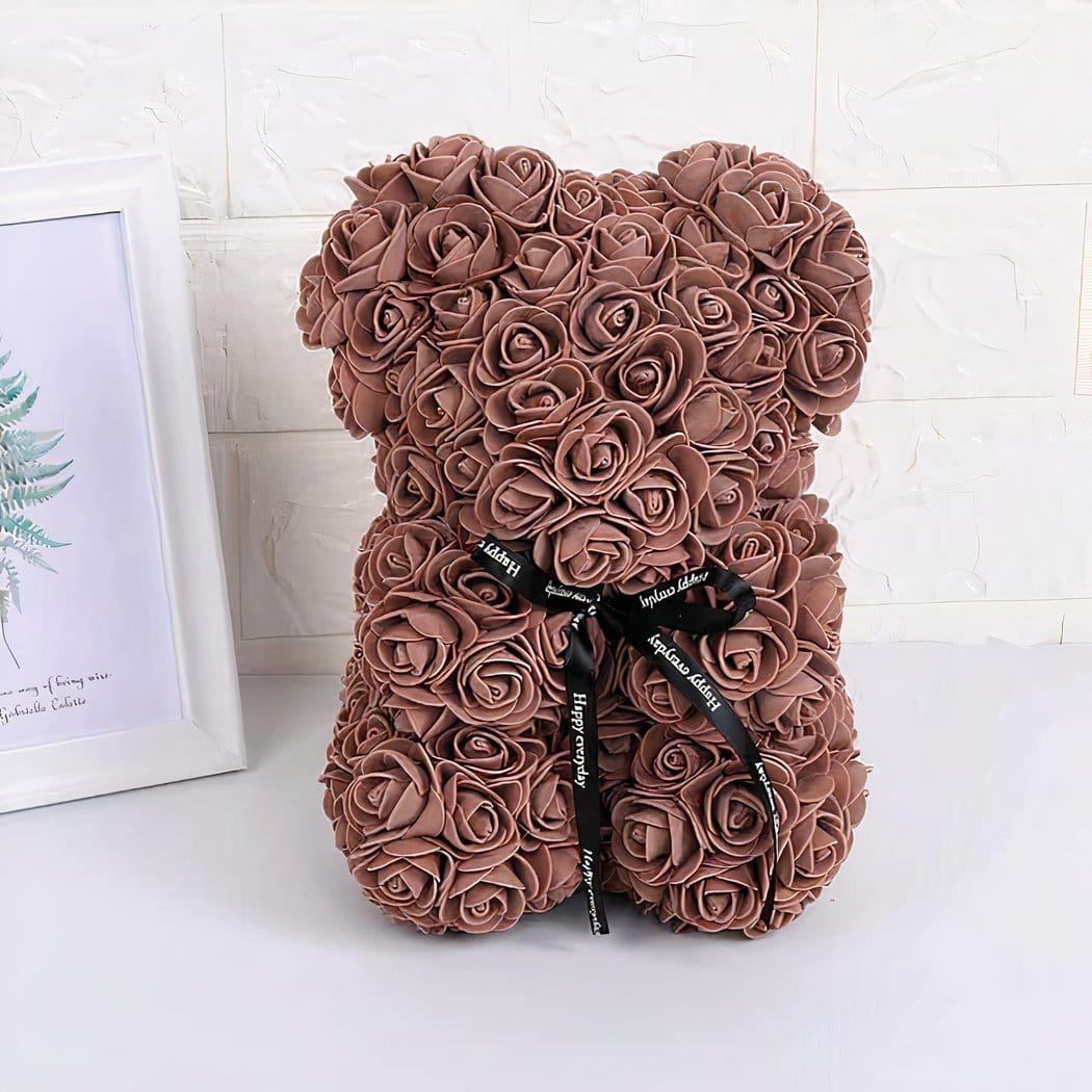 Beertje en Kunstmatige Rozen met Strik voor Valentijnsdag De Knuffel bruin