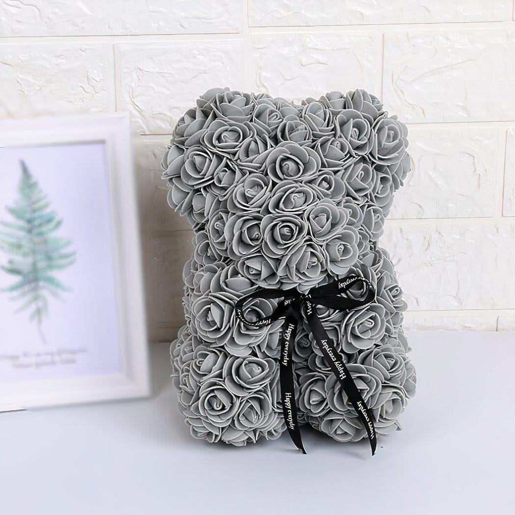 Beertje en Kunstmatige Rozen met Strik voor Valentijnsdag De Knuffel grijs