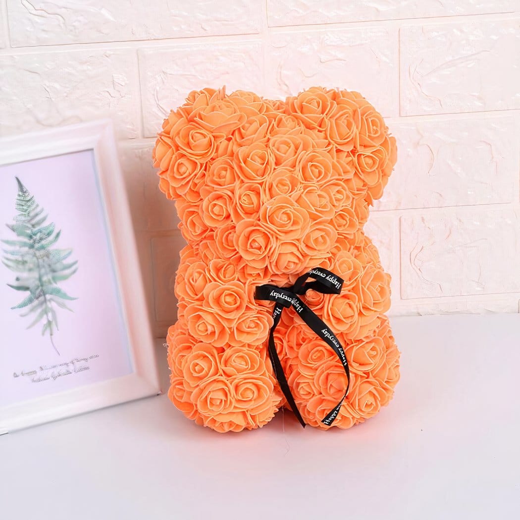 Beertje en Kunstmatige Rozen met Strik voor Valentijnsdag De Knuffel oranje