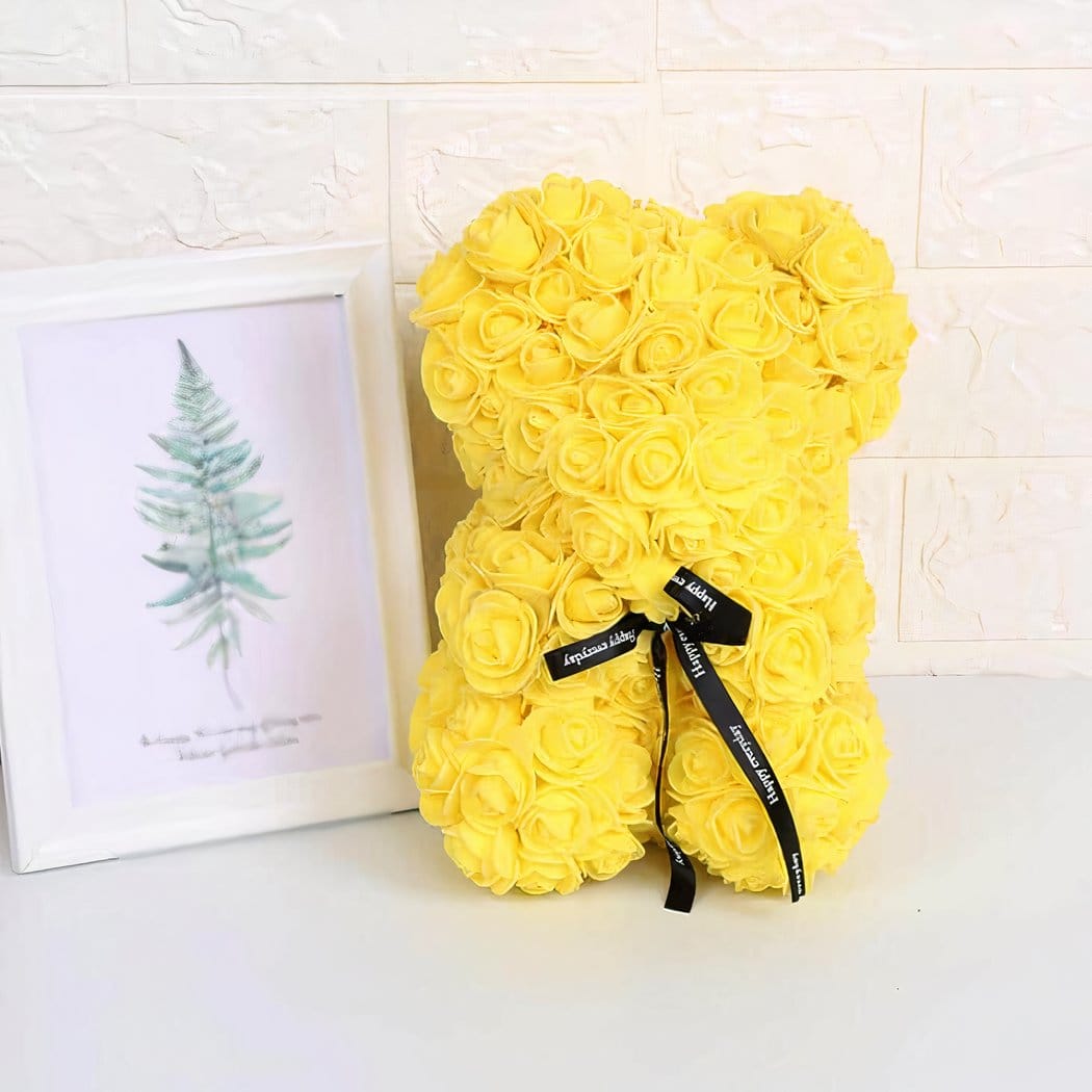 Beertje en Kunstmatige Rozen met Strik voor Valentijnsdag De Knuffel geel