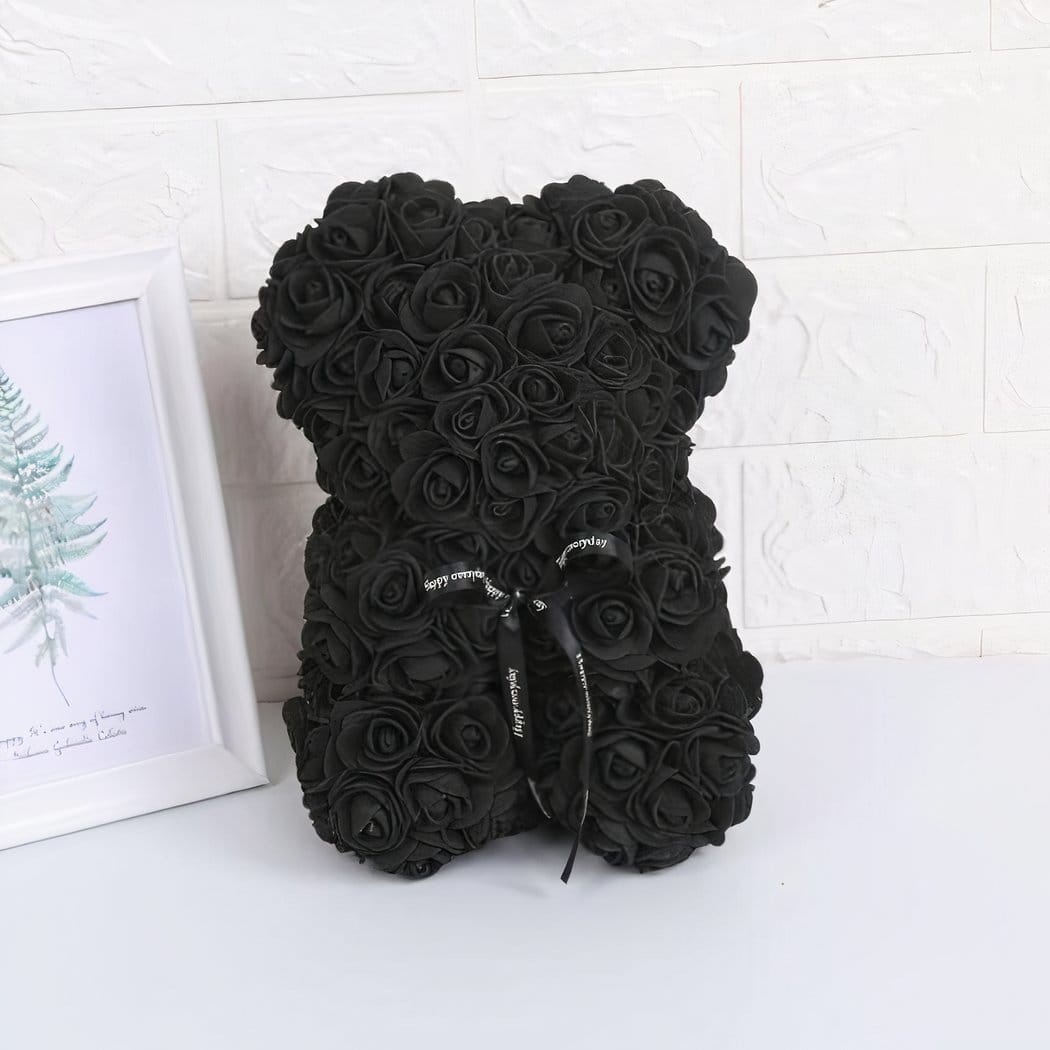 Beertje en Kunstmatige Rozen met Strik voor Valentijnsdag De Knuffel zwart