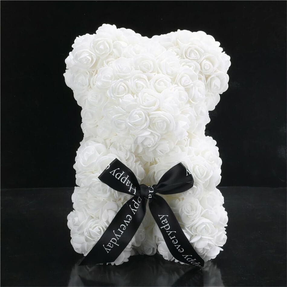 Beertje en Kunstmatige Rozen met Strik voor Valentijnsdag De Knuffel