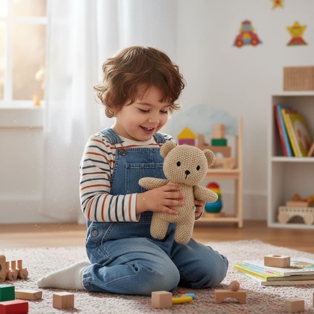 Beige Haakknuffel Knuffelbeer Handgemaakt Lichtgewicht De Knuffel