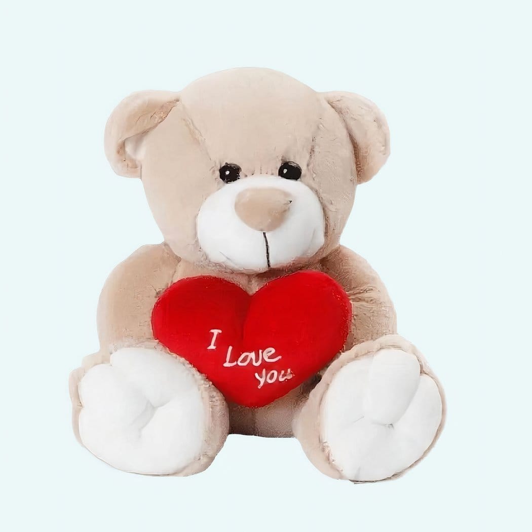 Beige Knuffelbeer Amour met Rood Hart aan de Hals De Knuffel