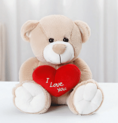 Beige Knuffelbeer Amour met Rood Hart aan de Hals De Knuffel