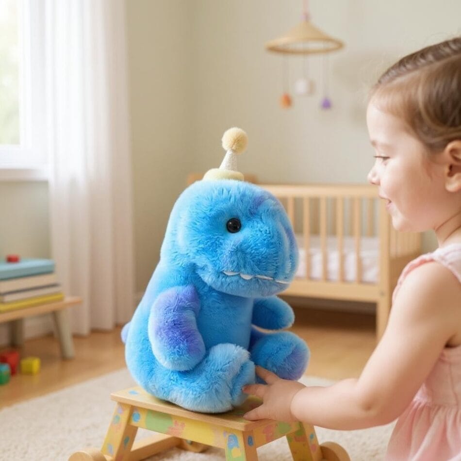 Blauw Knuffel Dinosaurus Nachtlampje Met Zachte Gloed De Knuffel