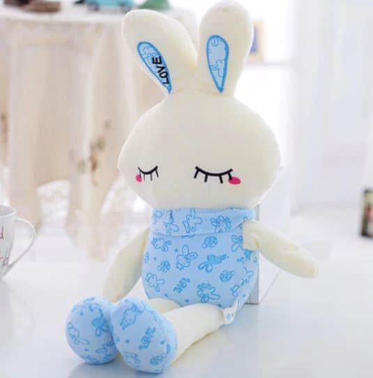 Blauw Knuffelkonijn Met LED Patroon Op Buik De Knuffel