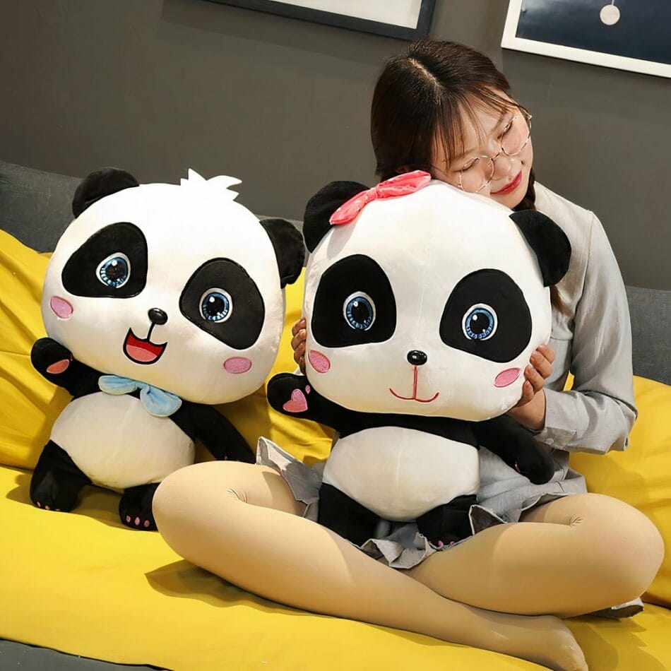 Blauwe Knuffel Panda Baby Bus 24 cm Pluche Zacht De Knuffel