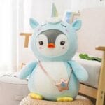Blauwe Knuffel Pinguïn Verkleed Als Eenhoorn Met Glanzende Hoorn De Knuffel