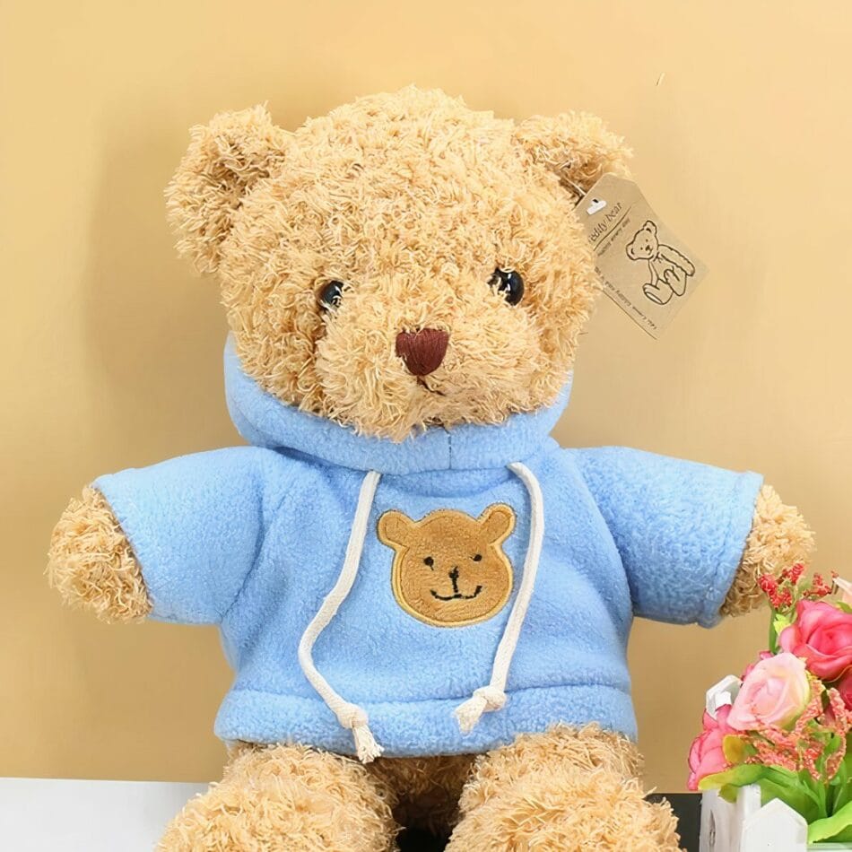 Blauwe Knuffelbeer Met Gebreide Trui Zachte Knuffel De Knuffel