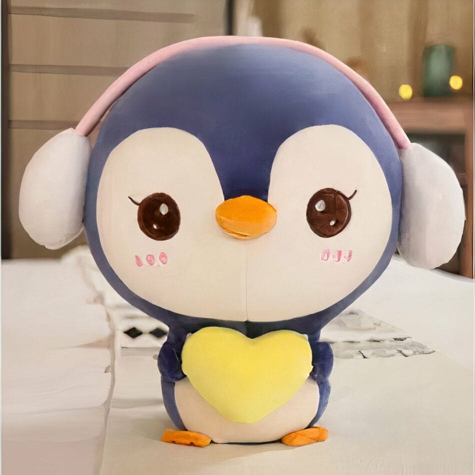 Blauwe Pinguïn Knuffel Van Pluche Met Oorkappen De Knuffel