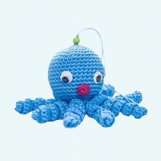 Blauwe Zachte Knuffel Inktvis Met Tressé Afwerking 12 cm Voor Kinderen De Knuffel