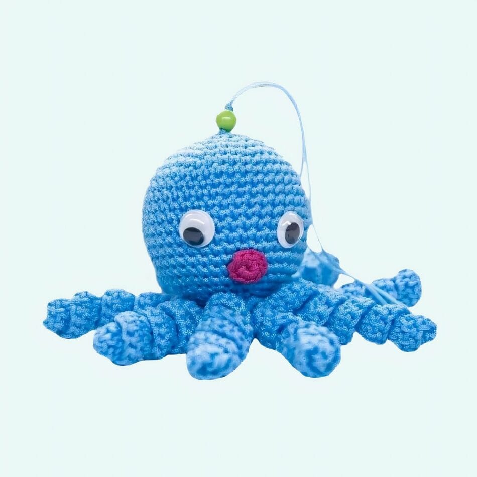 Blauwe Zachte Knuffel Inktvis Met Tressé Afwerking 12 cm Voor Kinderen De Knuffel