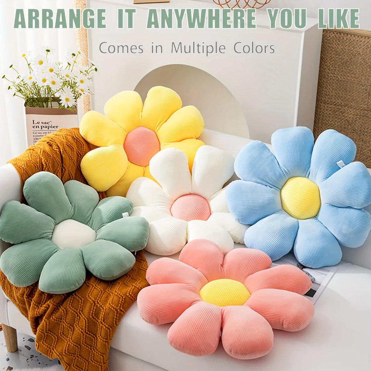 Bloem Zitkussen Pluche | Rond Bloemkussen in 4 Kleuren De Knuffel