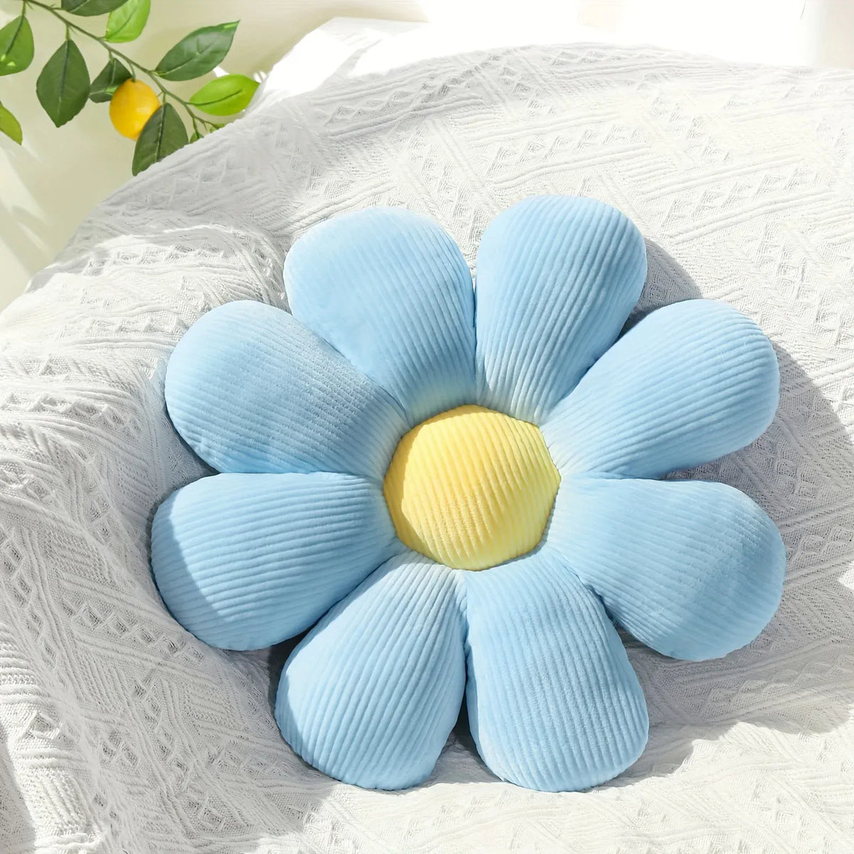Bloem Zitkussen Pluche | Rond Bloemkussen in 4 Kleuren De Knuffel Blauw