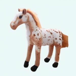 Bruin-Witte Knuffel Paard met Zachte Vacht en Witte Manen en Staart De Knuffel