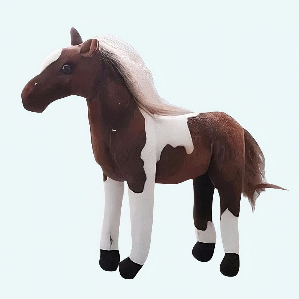 Bruin-Witte Knuffel Paard met Zachte Vacht en Witte Manen en Staart De Knuffel 30cm