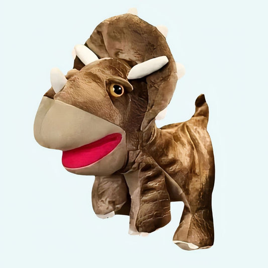 Bruine Dinosaurus Knuffel Handpop, 25 cm, Speels Theatervriendje De Knuffel