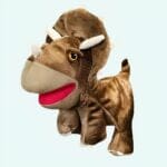 Bruine Dinosaurus Knuffel Handpop, 25 cm, Speels Theatervriendje De Knuffel