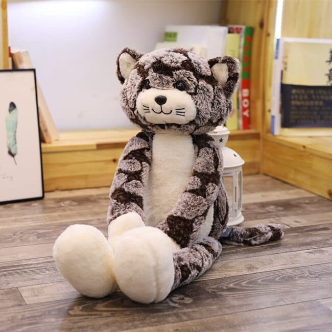 Bruine Knuffelkat Met Lange Poten En Staart Stabiel Knuffelvriend De Knuffel