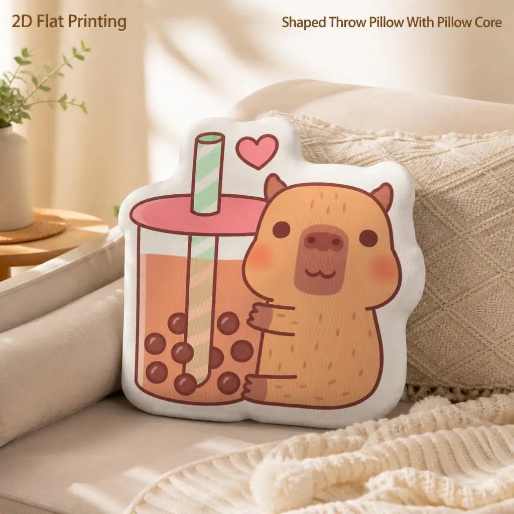 Bubble Tea Capybara Knuffelkussen | Kawaii Pluche Sierkussen De Knuffel