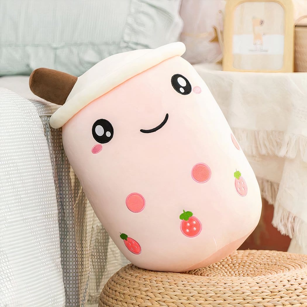 Bubble Tea Knuffel in Kussenvorm Zacht en Schattig Decoratie De Knuffel roze / 22-24cm