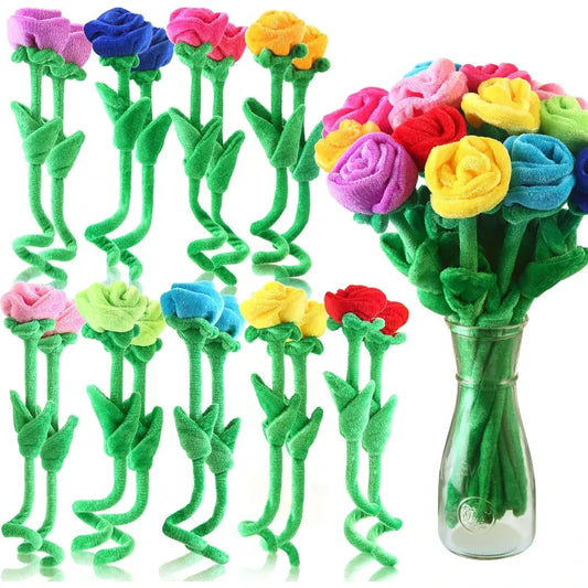 Buigbare Pluche Rozen Set van 6 | Kleurrijk Rozenboeket De Knuffel