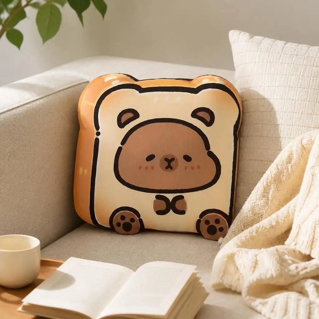 Capybara Broodje Knuffelkussen | Pluche Toast Sierkussen De Knuffel