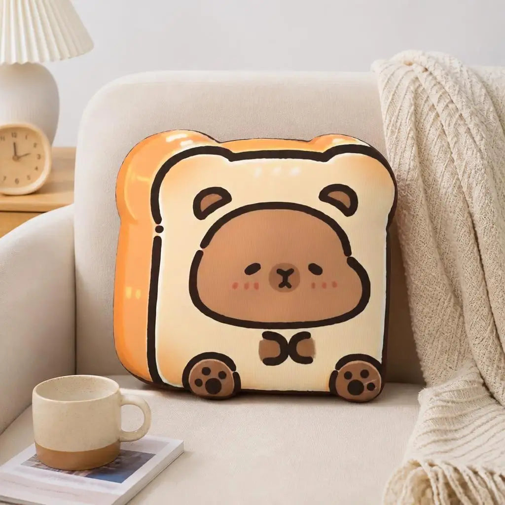 Capybara Broodje Knuffelkussen | Pluche Toast Sierkussen De Knuffel