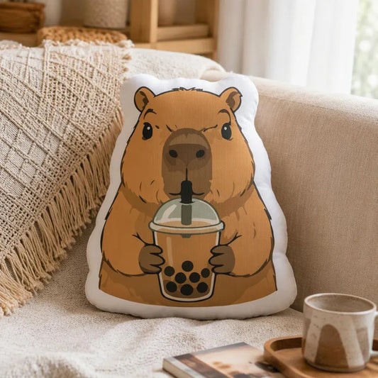 Capybara Bubble Tea Knuffelkussen | Vrolijk Pluche Sierkussen De Knuffel