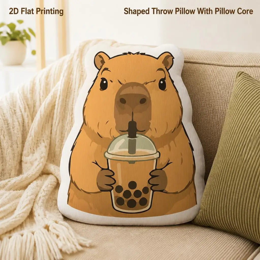 Capybara Bubble Tea Knuffelkussen | Vrolijk Pluche Sierkussen De Knuffel