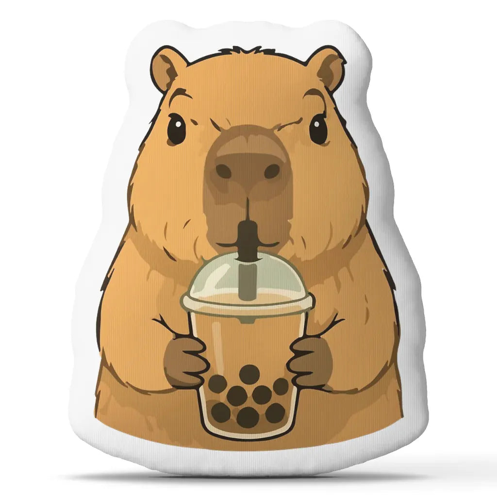 Capybara Bubble Tea Knuffelkussen | Vrolijk Pluche Sierkussen De Knuffel
