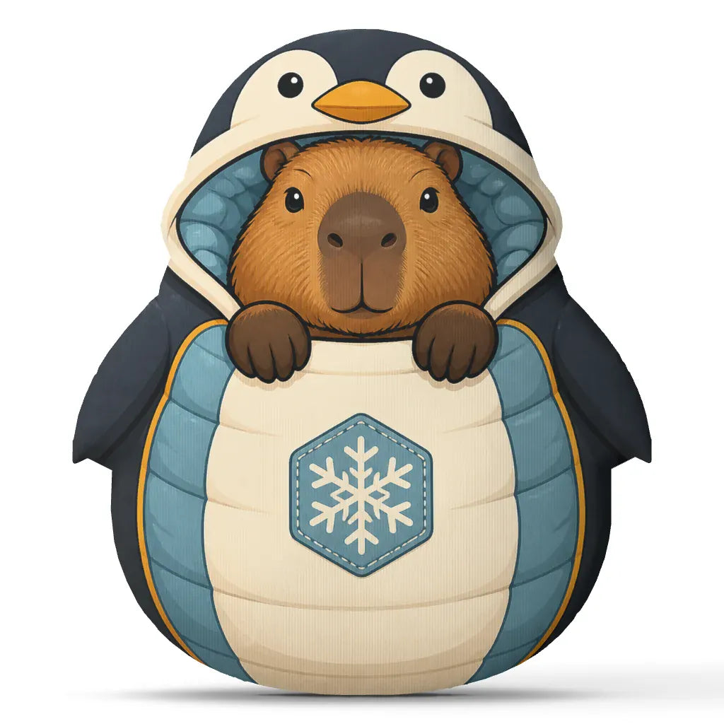 Capybara en Pinguïn Knuffelkussen | Winter Pluche Sierkussen De Knuffel