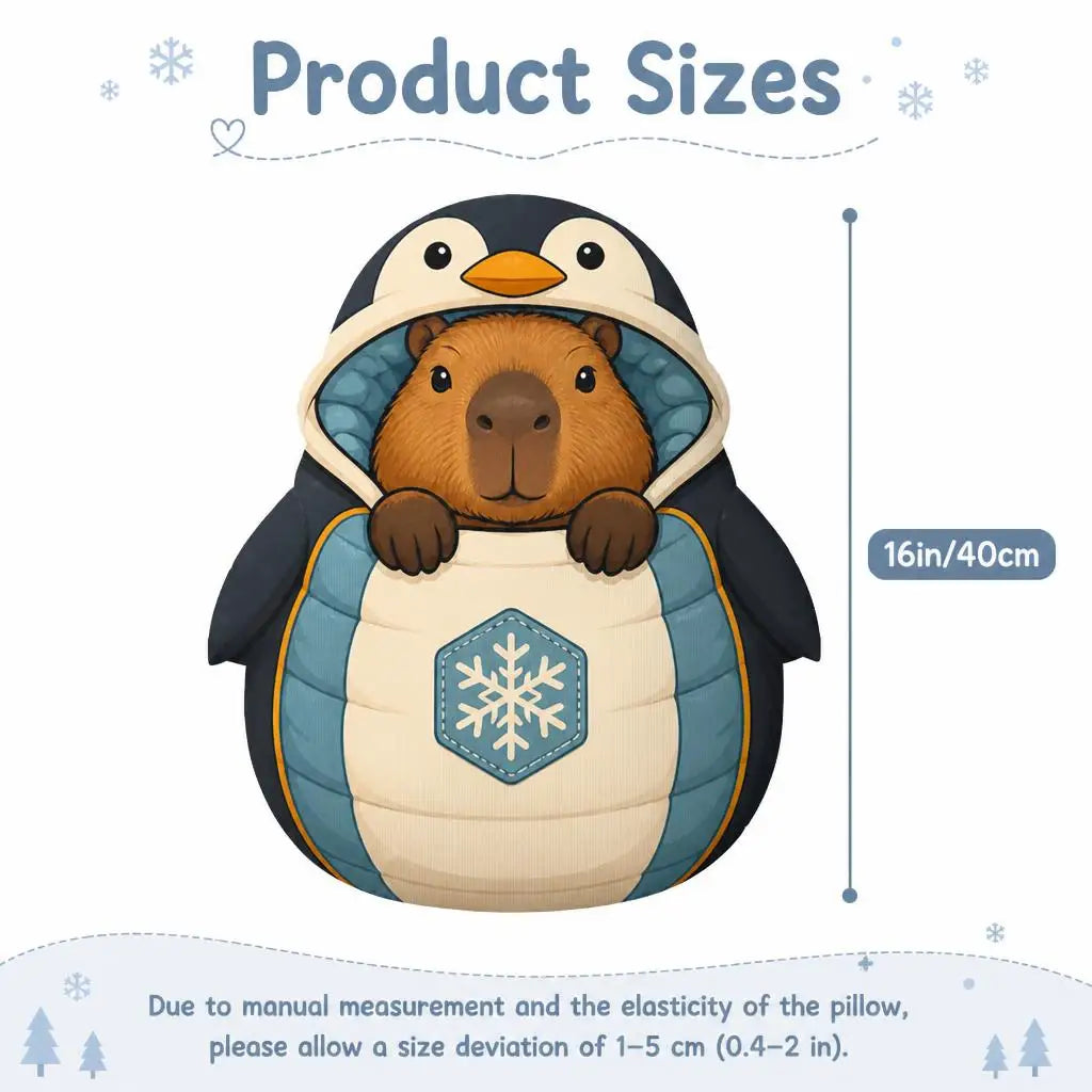 Capybara en Pinguïn Knuffelkussen | Winter Pluche Sierkussen De Knuffel