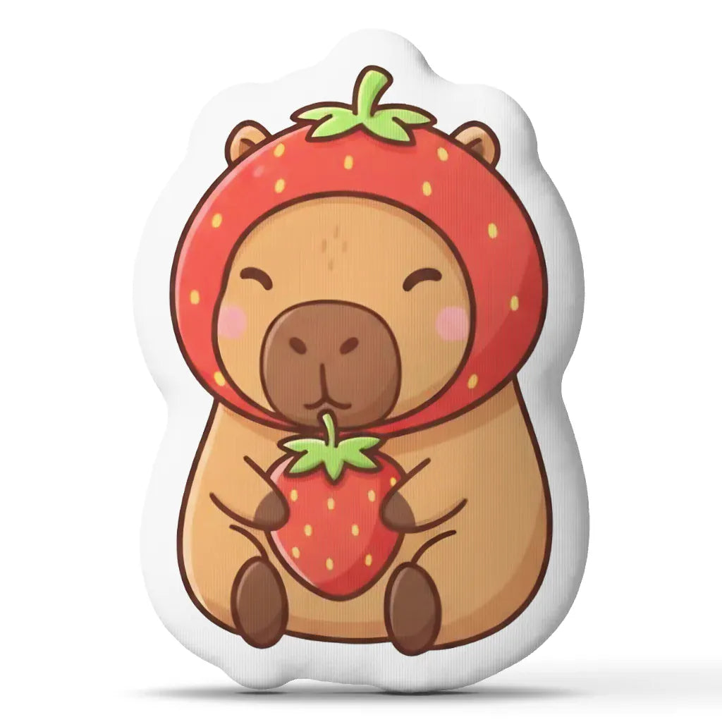 Capybara in Aardbeienpakje Knuffelkussen | Pluche Sierkussen De Knuffel