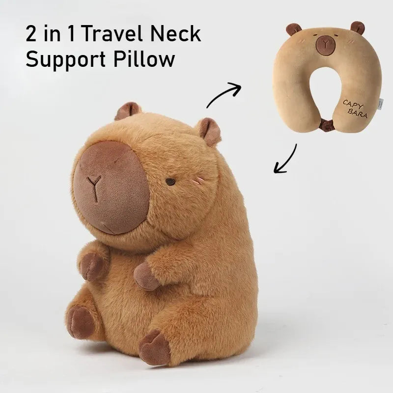 Capybara Knuffel en Nekkussen 2 in 1 | Pluche Reiskussen De Knuffel Model 2