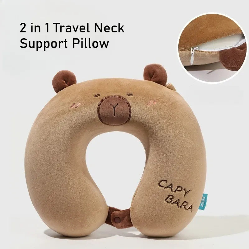 Capybara Knuffel en Nekkussen 2 in 1 | Pluche Reiskussen De Knuffel