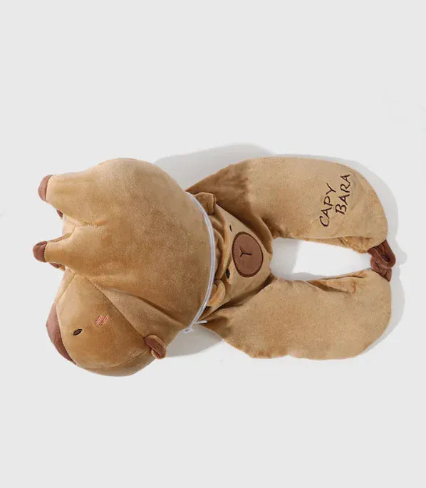 Capybara Knuffel en Reiskussen 2 in 1 | Pluche Nekkussen De Knuffel