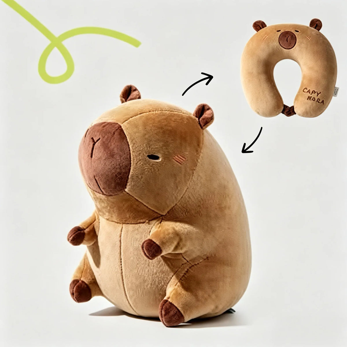 Capybara Knuffel en Reiskussen 2 in 1 | Pluche Nekkussen De Knuffel