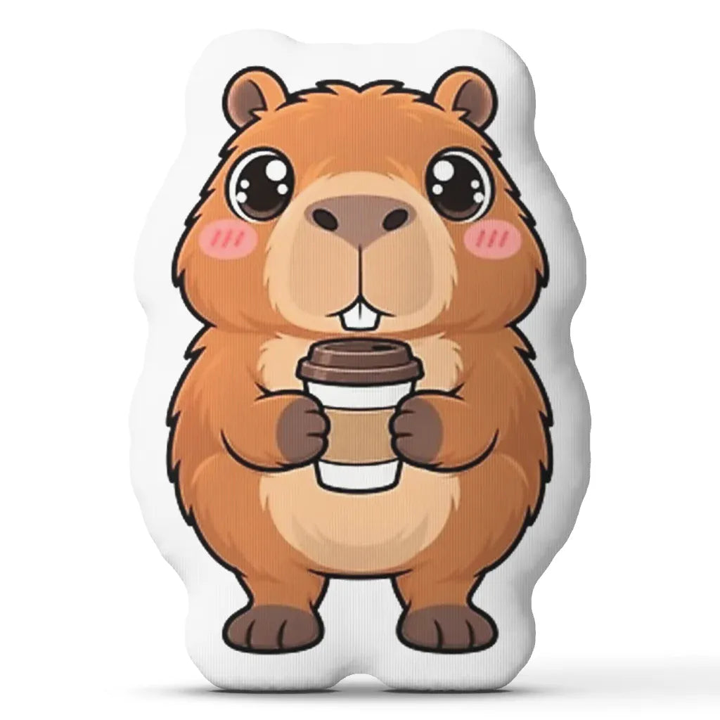 Capybara met Koffie Knuffelkussen | Pluche Sierkussen De Knuffel