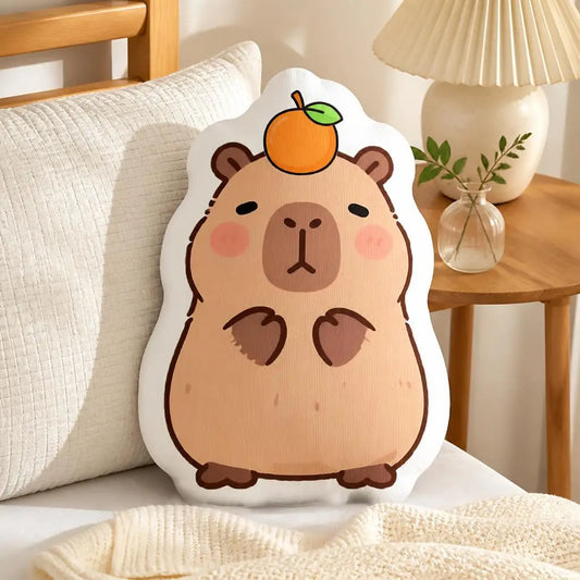 Capybara met Sinaasappel Knuffelkussen | Pluche Sierkussen De Knuffel