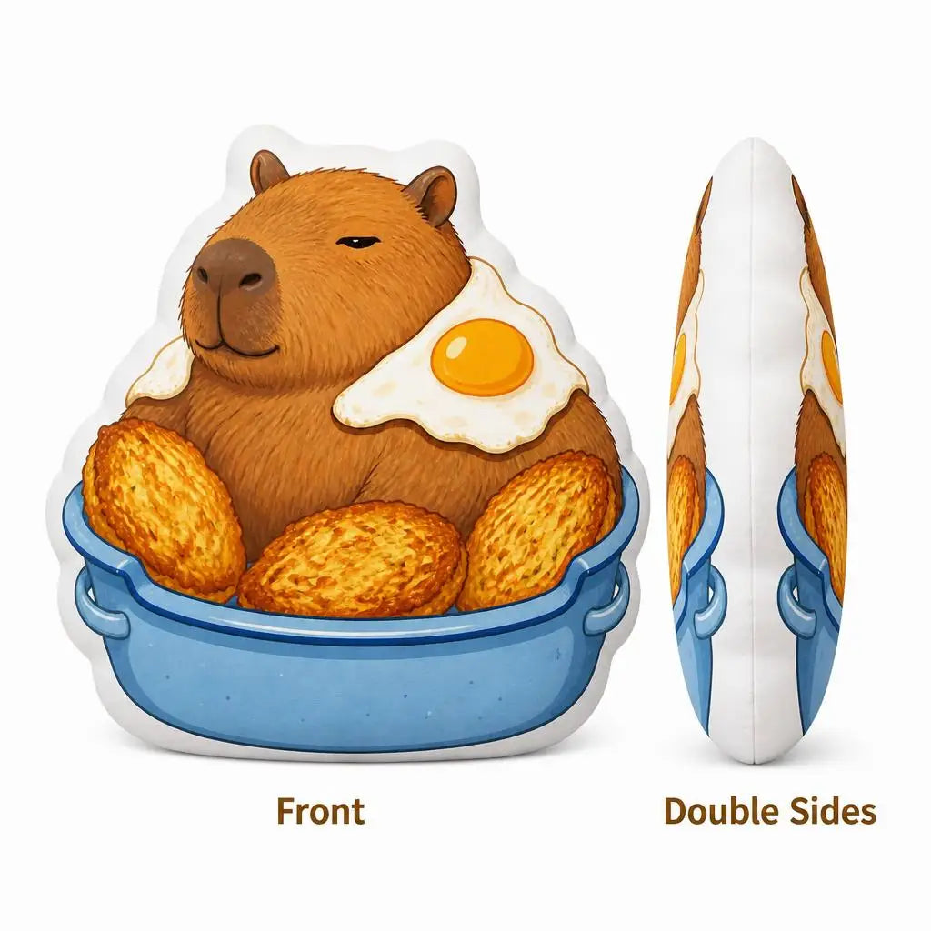 Capybara Ontbijt Knuffelkussen | Ei en Rösti Pluche Kussen De Knuffel
