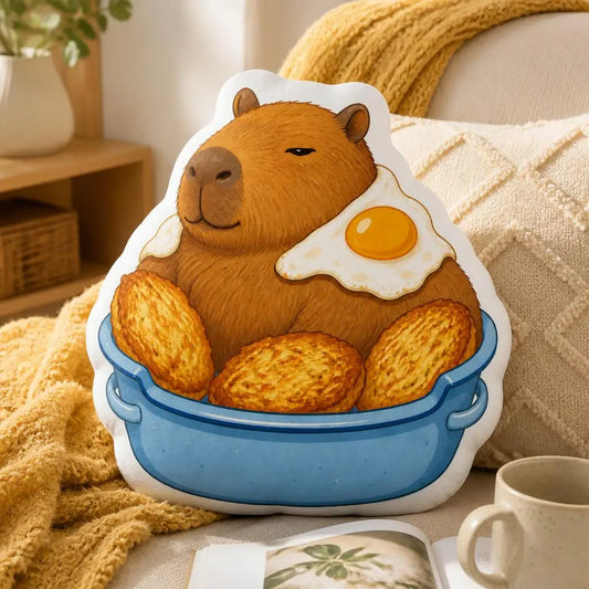 Capybara Ontbijt Knuffelkussen | Ei en Rösti Pluche Kussen De Knuffel