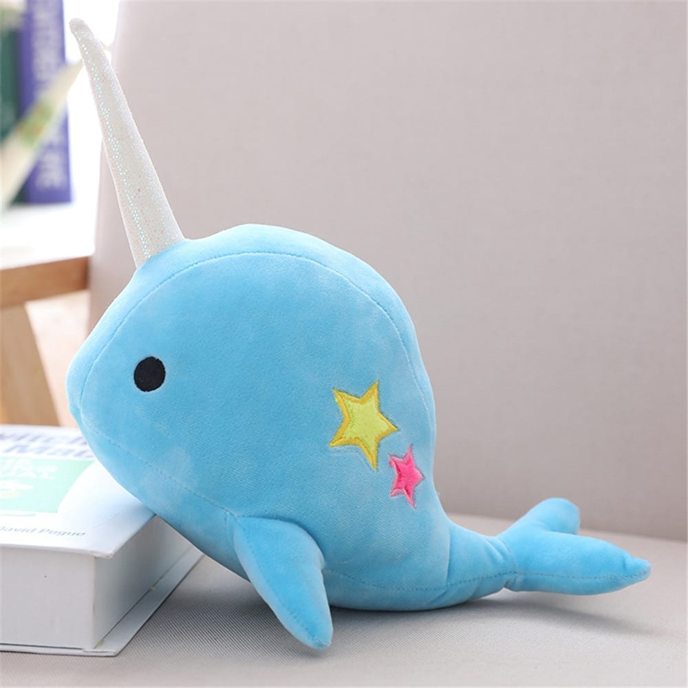 Donkerblauwe Knuffel Walvis Eenhoorn Sprankelende Ogen De Knuffel