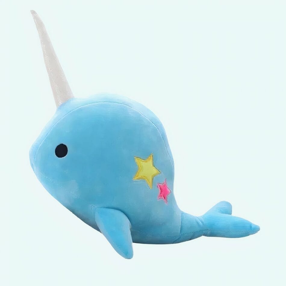 Donkerblauwe Knuffel Walvis Eenhoorn Sprankelende Ogen De Knuffel