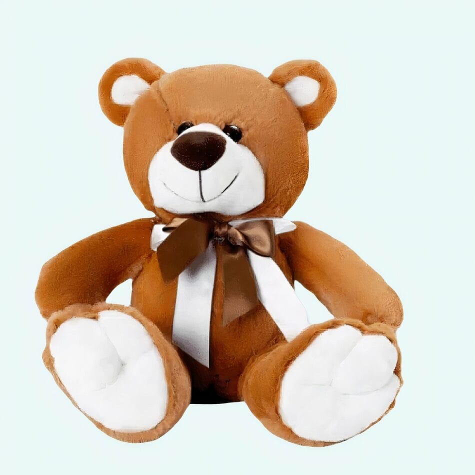 Donkerbruine Knuffelbeer Met Strik En Microbeads De Knuffel