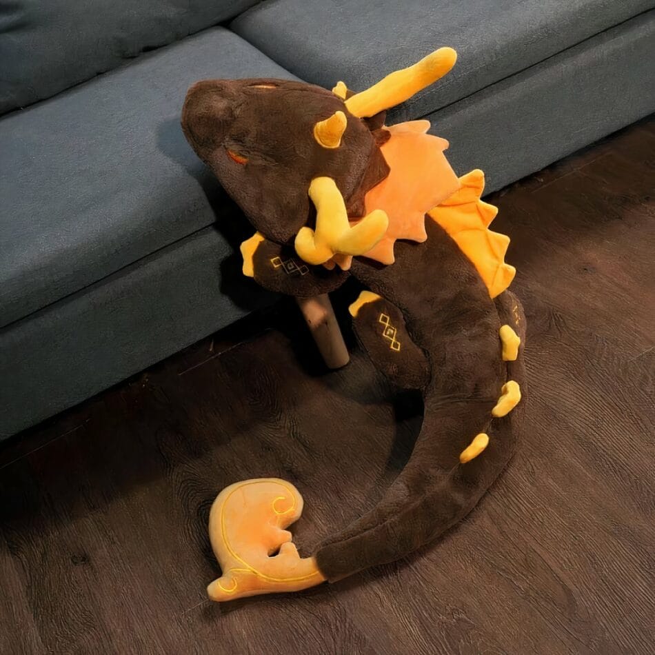 Donkergekleurde Knuffeldraak Zhongli Zacht en Betrouwbaar De Knuffel