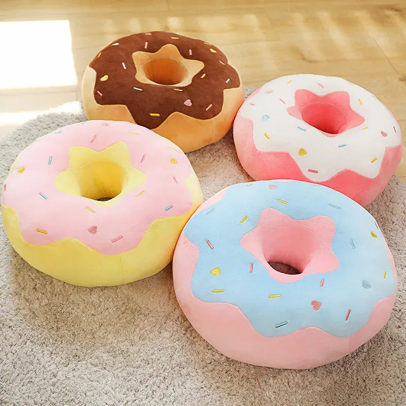 Donut Knuffelkussen 38 cm | Zacht Sierkussen in 4 Kleuren De Knuffel