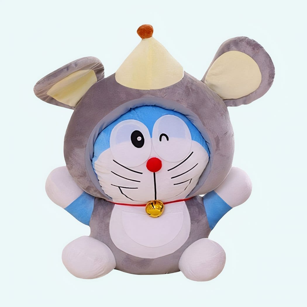 Doraemon Knuffel Verkleed Als Muis Met Blauwe Jurk En Doraemon Badge De Knuffel